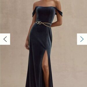 Jenny Yoo Strapless Velvet Dress in French Blue